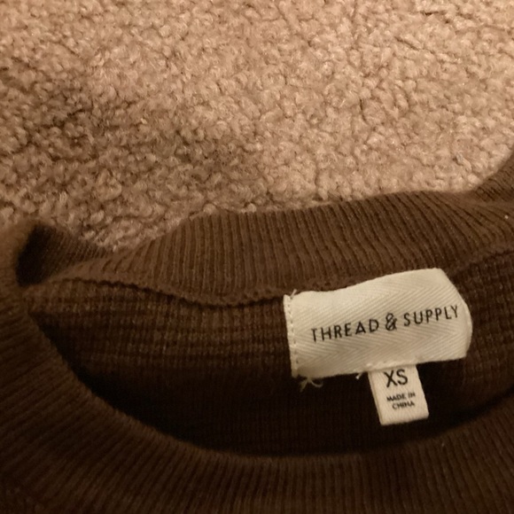 Thread & Supply Tan and Blue Striped Crew Neck Sweater - Picture 3 of 4